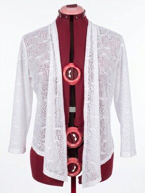 VAMP - White Lace Open Front Cardigan - made in Canada - Medium